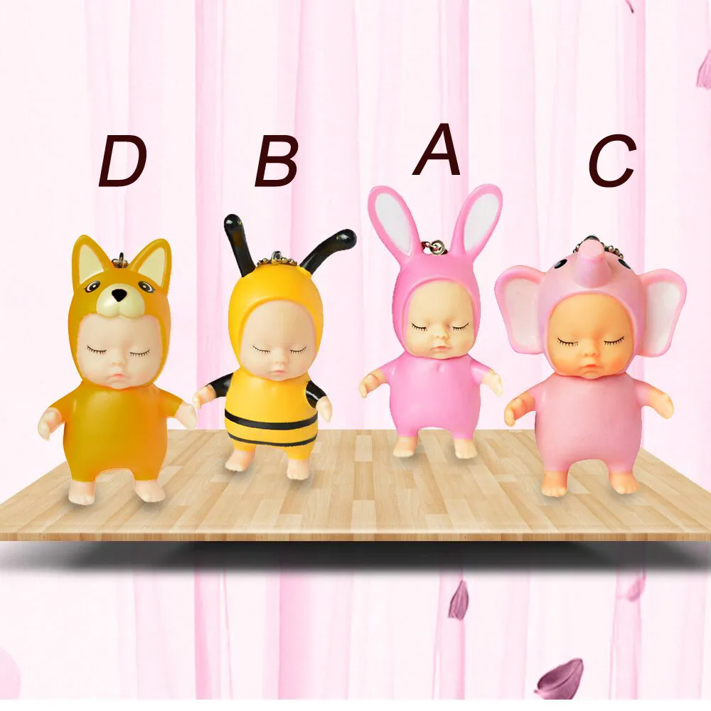 Cute Sleeping Baby Doll Rubber Pendant Keychain Keyring Baby Toy Gadget Toys kawaii cut Stress Relief Anti-Stress Squshy Gift