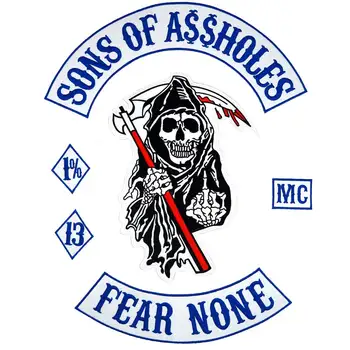 

large SOA FUNNY iron on backing Embroidered Sewing Label punk biker Patches Clothes Stickers Apparel Accessories Badge