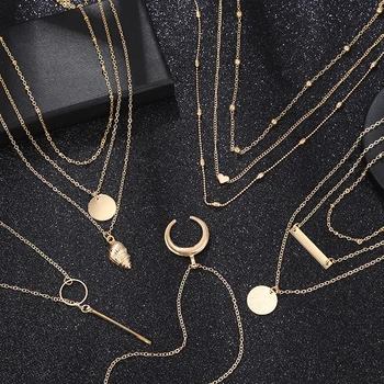 

2020 New Bohemia Heart Choker Sexy Crystal Geometric Star Necklace For Women Fashion Gold Color Chain Boho Heart Pendant Necklac
