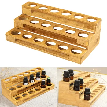 

30ml Compartment Display Showing Ladder Type Practical For Essential Oil Stand Bamboo Desktop 18 Slots Space Saving Storage Rack