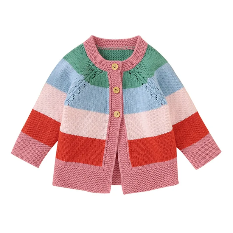 Winter Baby Sweater Kids Boys Girls Knit Cardigan Sweaters Toddler Rainbow Striped Fashion Clothing Fall |