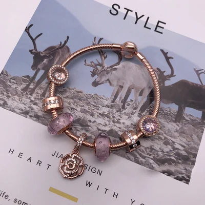 

high quality 1:1 100% 925 silver sterling pink pendant chartering bracelet free