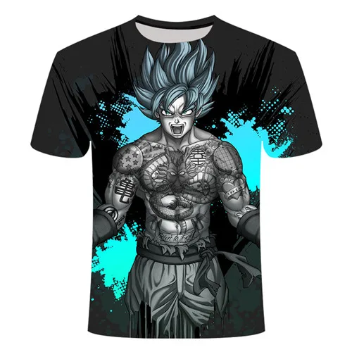 Новинка Мужская 3D футболка Dragon Ball Z Ultra Instinct Goku Super Saiyan God Blue Vegeta с рисунком летняя футболка Размер 6XL - Цвет: Синий