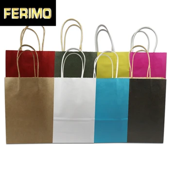 

15*21+8cm 20Pcs/Lot Kraft Paper Shopping Portable Package Bag For Clothing Packing Pouch Christmas Gift Paper Bags With Handles