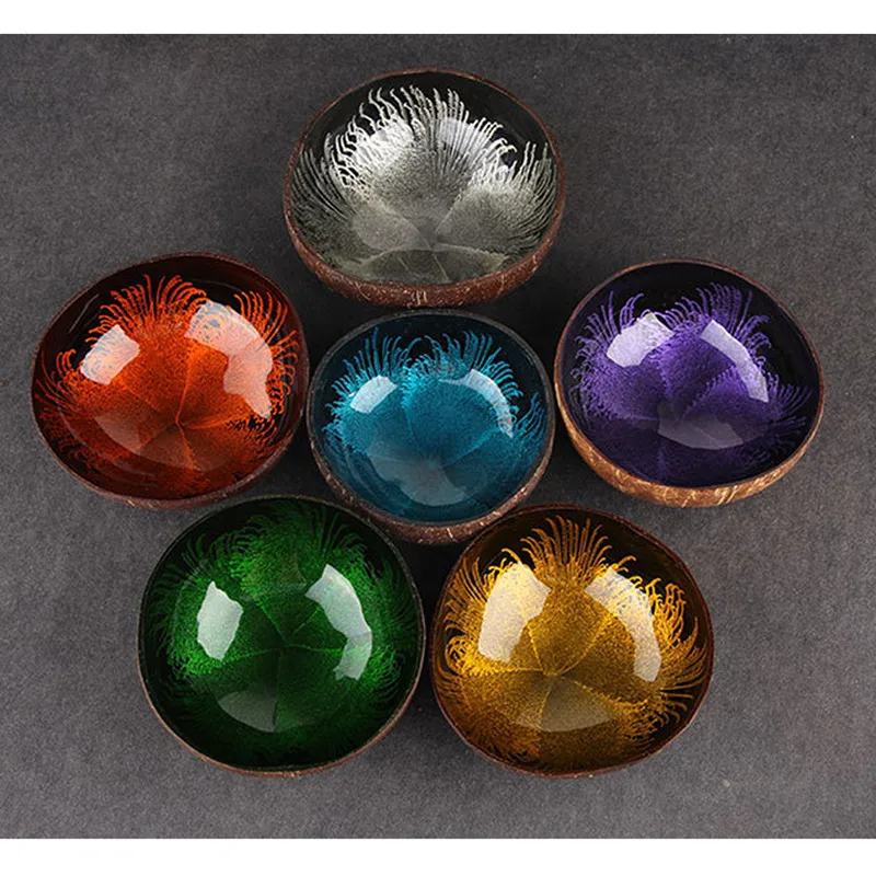 New Natural Coconut Shell Bowl Dishes Handmade Kitchen Paint Craft Home Decor 
