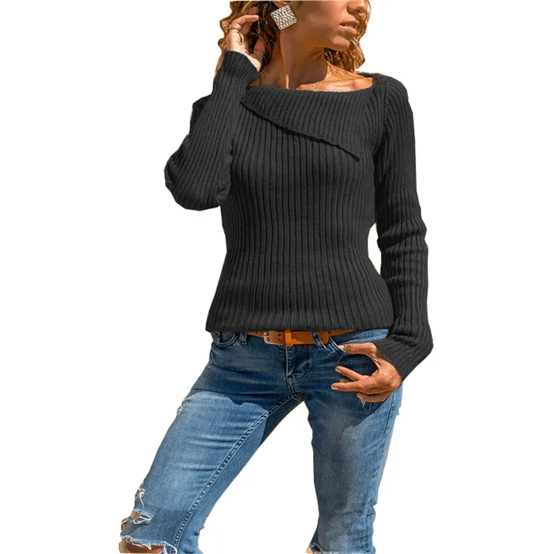 

2019 Autumn Winter Warm Pullovers Solid Women Sweaters Long Sleeve Turn-down Collar Thin Knitted Casual Sweaters Plus Size S-5XL