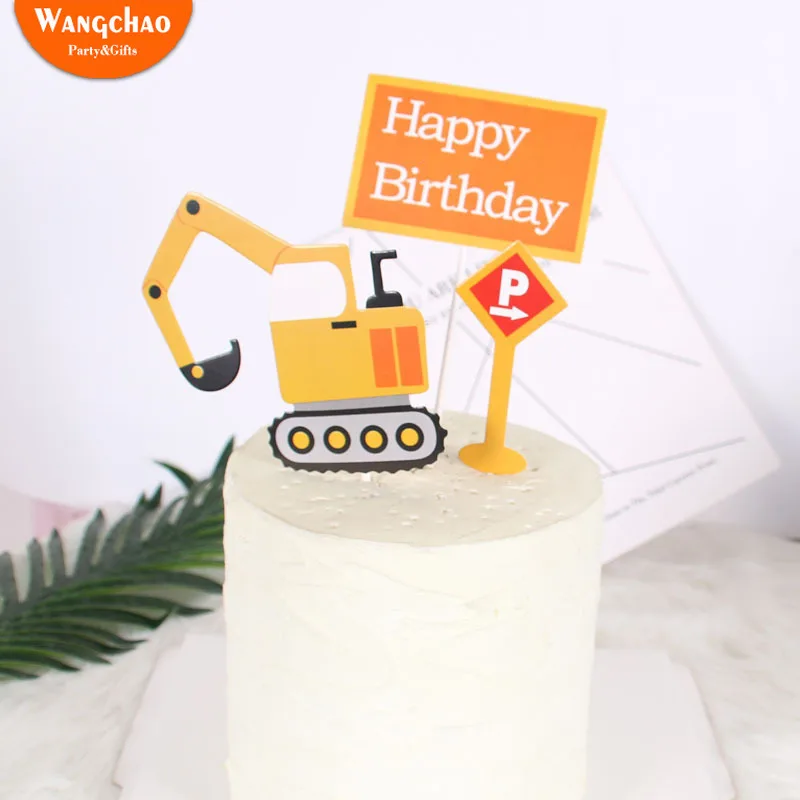Road Signs Excavator Theme Happy Birthday Cake Topper Kids Favorite Decoration Boy Party Supplies DIY Cupcake | Дом и сад