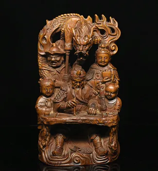 

christmas 7" Chinese Collection Boxwood wood Carve dragon GuanGong GuanYu warrior Statue
