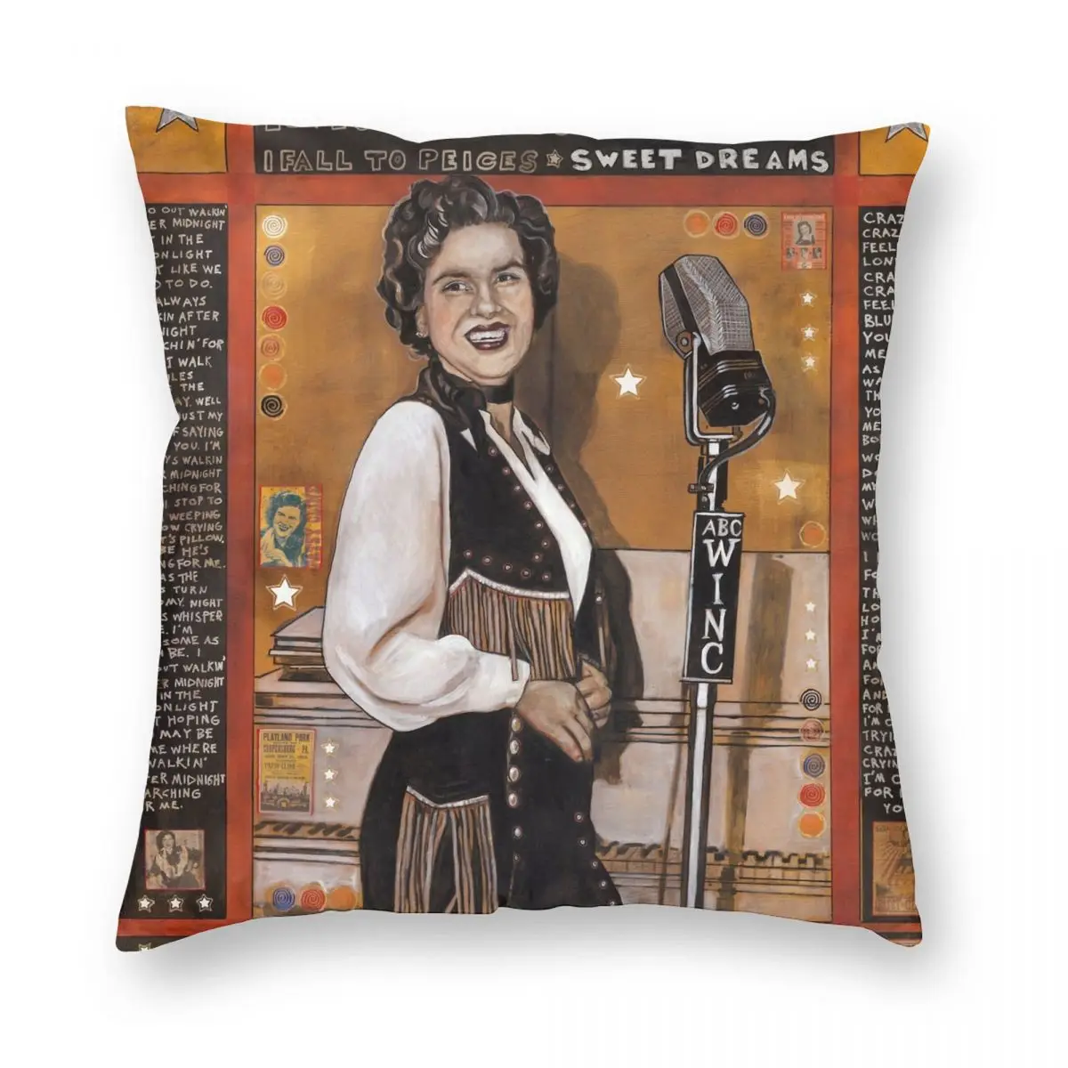 

Patsy Cline Square Pillowcase Polyester Linen Velvet Pattern Zip Decor Bed Cushion Cover