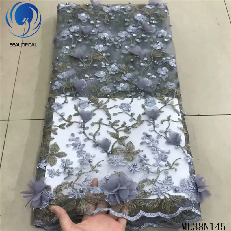 BEAUTIFICAL нигерийское 3d кружево для свадебной вечеринки Тюль Вышивка кружево с бисером 3d Африканское кружево ML38N145 - Цвет: ML38N14505