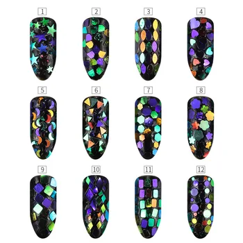 

12pcs Nail Sequins Transparent Blu-ray Nail Art Decorations Symphony Manicure Tip Mermaid Sequins