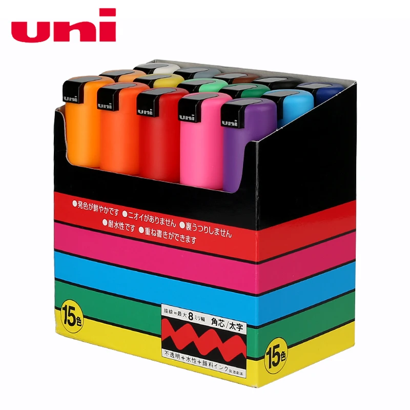 UNI POSCA PC-8K 15 цветов костюм поп-плакат реклама граффити ручка 8,0 мм большие персонажи Водонепроницаемость покрытие