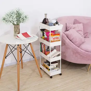 

Movable Shelf Bathroom 40X22X90CM Four Layers Multi-function Plastic Trolley Household Kitchen Universal Wheel Storage Carts HWC