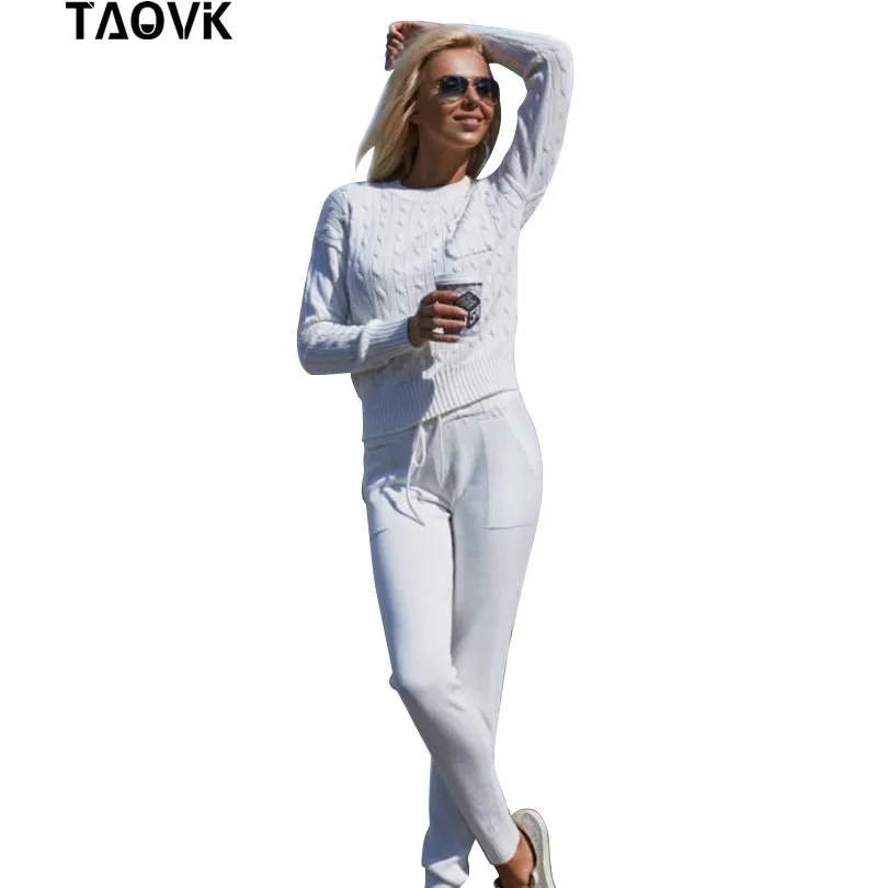 Женский трикотажный спортивный костюм TAOVK повседневный из двух предметов: брюки