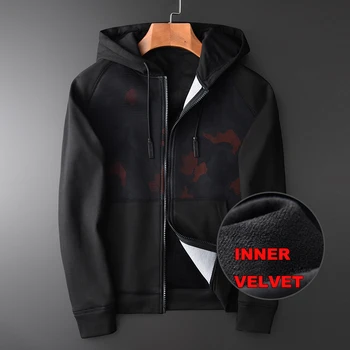 

New Hooded Sweatshirt Men Luxury Chest Mesh Printing Add Velvet Hoodies Men Plue Size 4xl Composite Fabric Mens Hoodies