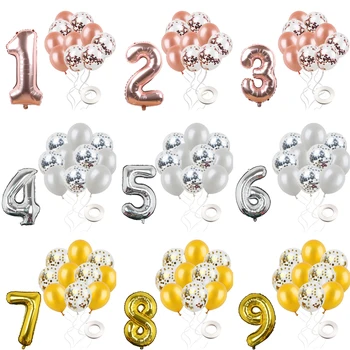 

12Pcs/lot Happy Birthday Balloons Party Balloons Rose Gold Number Foil Balloon Baby Shower Kids 1st Birthday Party Decorations