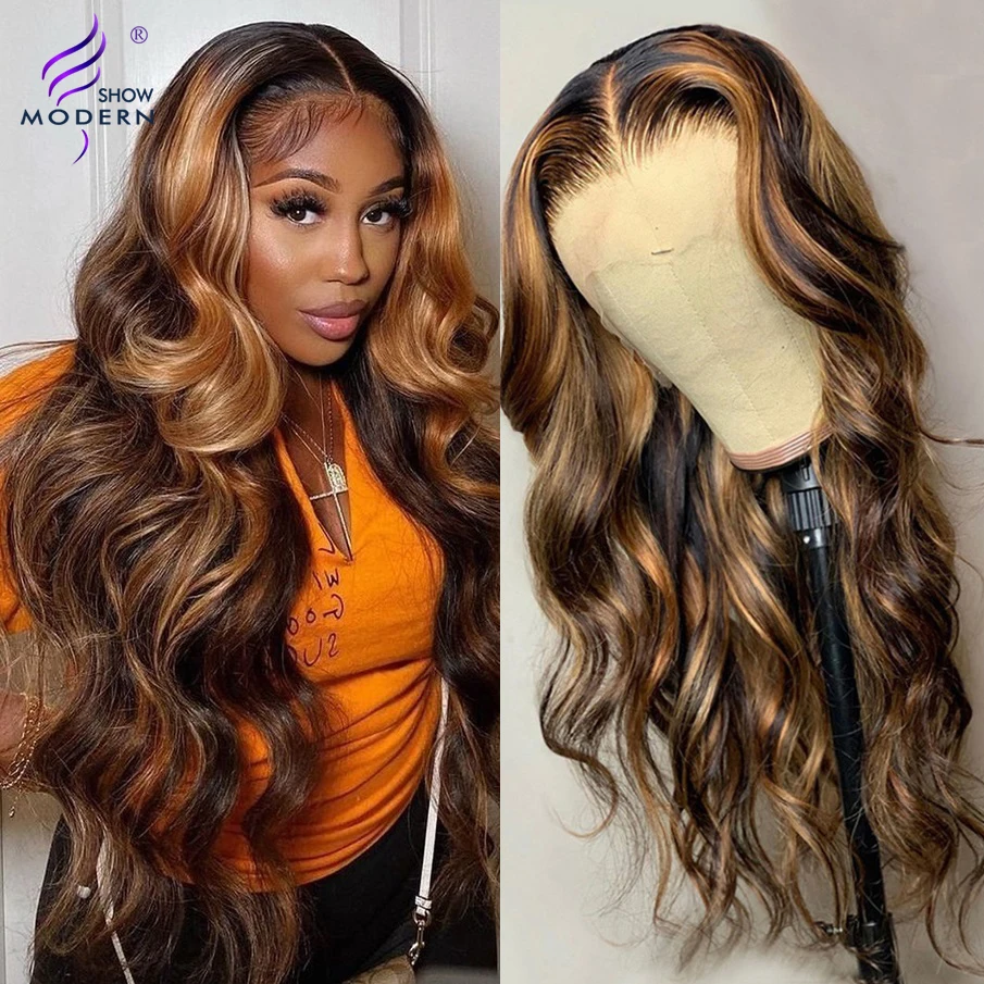 4/27 Highlight Wig Brazilian Body Wave Wig 13x4 Lace Front Wig Honey