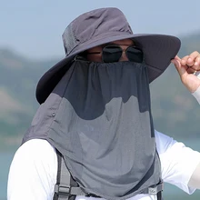 Кепка с клапаном, наружная, для рыбалки, пеших прогулок, велоспорта, с широкими полями, 360 градусов, солнцезащитная, Ветрозащитная маска для лица, с ушками на шее, Рыбацкая Панама