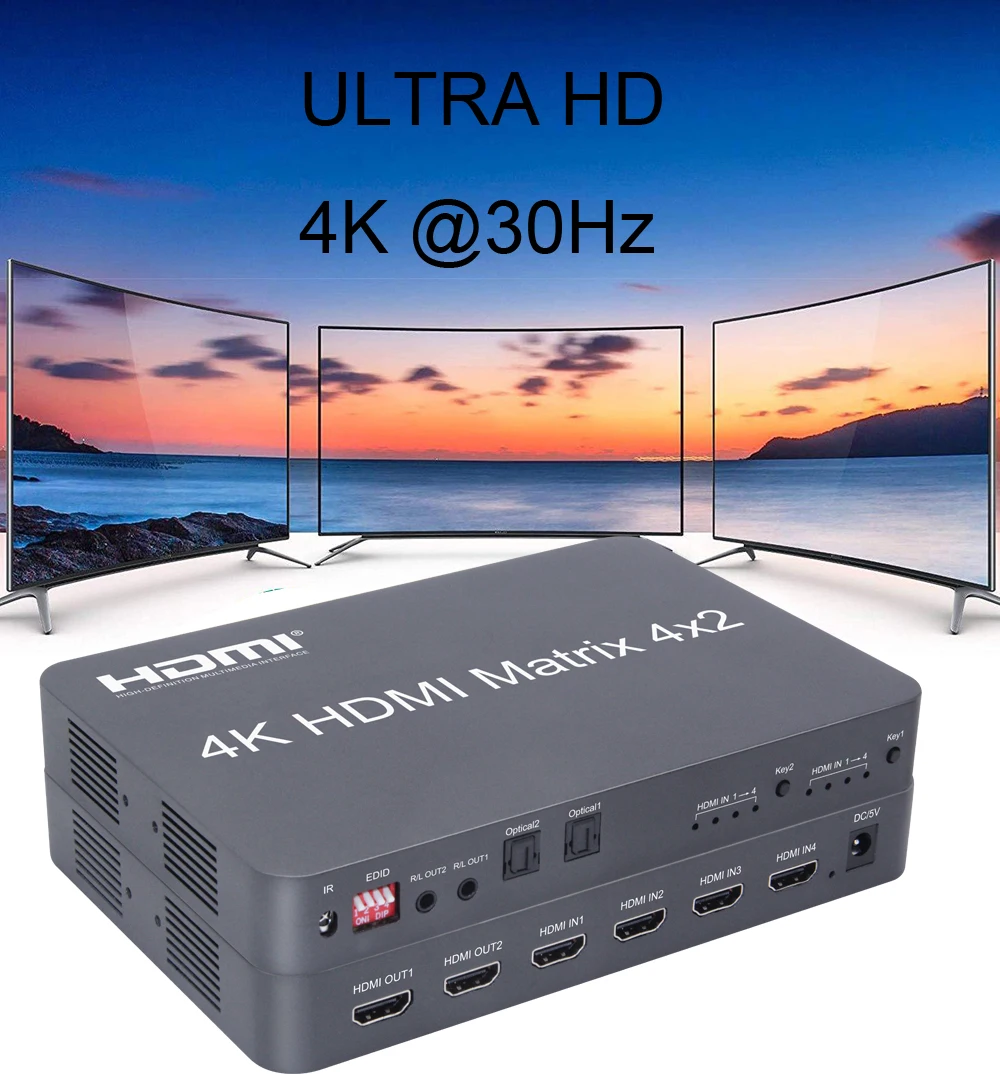 4K HDMI матрица 4X2 переключатель сплиттер видео конвертер Оптическое волокно аудио 4