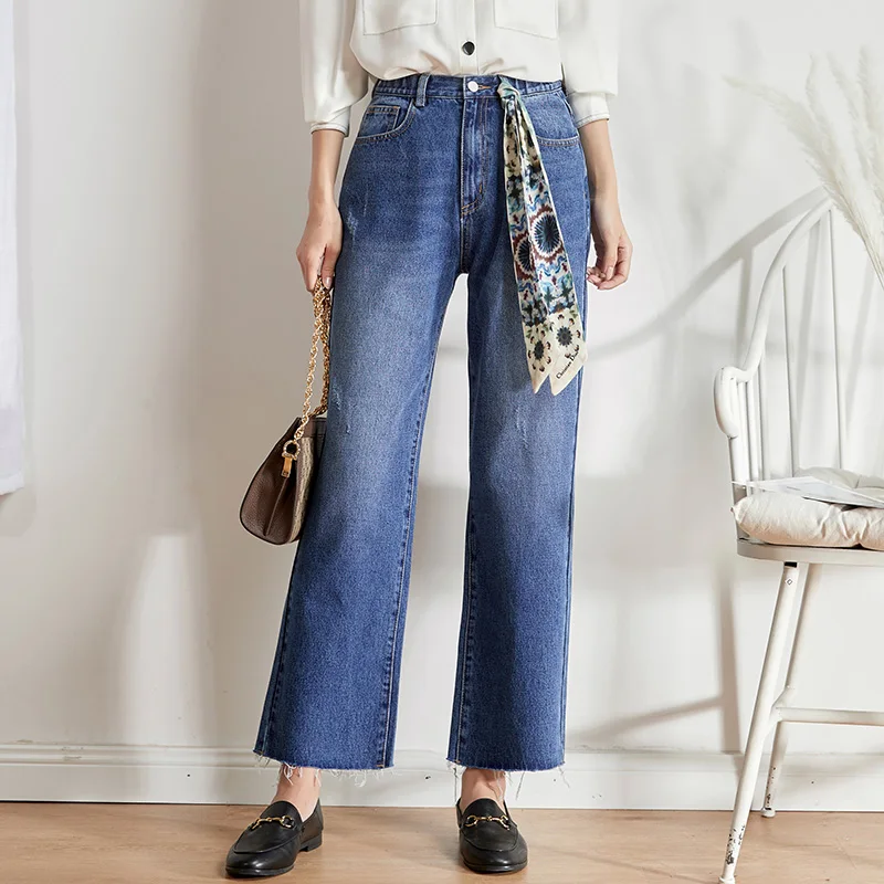 Женские повседневные джинсы LEIJIJEANS, прямые джинсы с высокой талией, новая модель 9212 большого размера 5XL–6XL на осень - Цвет: blue 9212