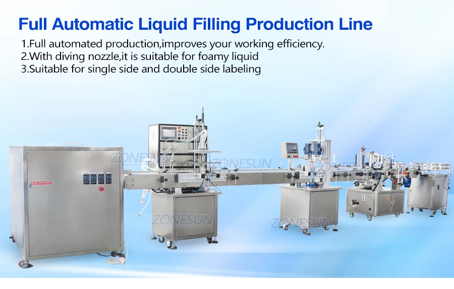 ZONESUN ZS-FAL180C10 Production Line Peristaltic Pump Liquid Filling Capping And Labeling Machine Line With Vibratory Bowl