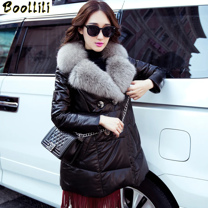 

Boollili Genuine Leather Jacket 2020 Winter Jacket Women Real Fox Fur Collar 100% Sheepskin Coat Female Korean Down Jackets