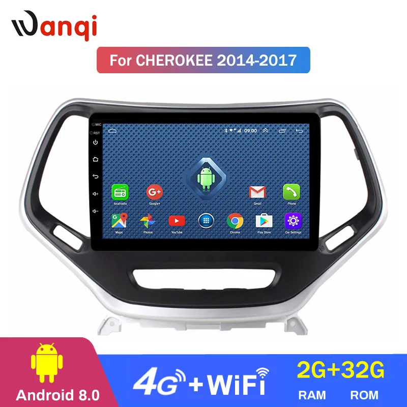Wanqi 9.1 9 inch 2+32G 4G/WIFI Full Touch Screen Car GPS Radio Music DVD for Jeep Cherokee 2014 2015 2016 2017 Support RDS BT | Автомобили