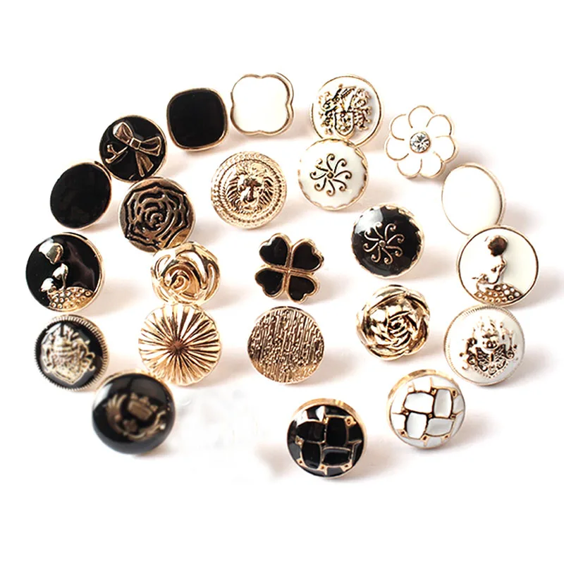 20Pcs/lot 11-12.5mm high-grade round button black gold white metal button men and women shirt clothes decorative buttons C086