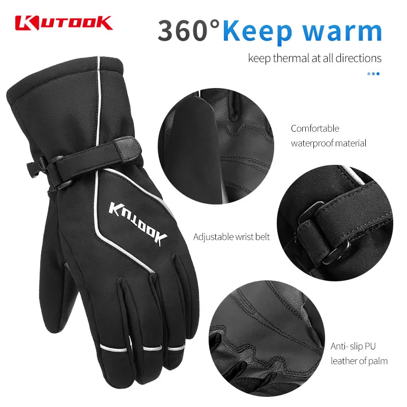 KUTOOK, зимние лыжные перчатки, защитные из искусственной кожи для мужчин и женщин, теплые водонепроницаемые перчатки для сноуборда, сенсорного экрана, зимние лыжные перчатки