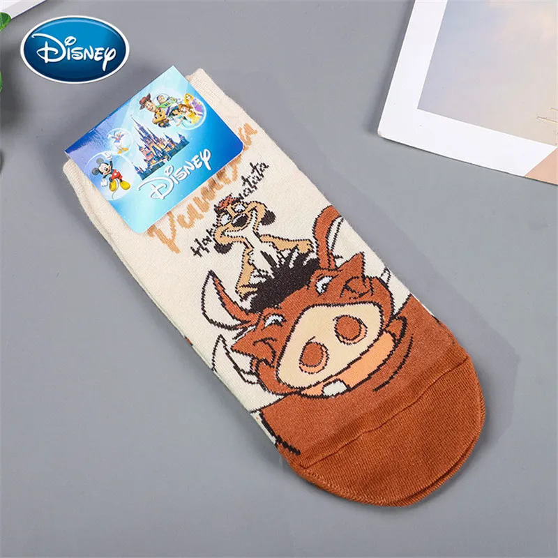 Disney 1pair Mickey Lion King Simba/Wild Boar/Aladdin Lamp God/Dumbo Socks Harajuku cartoon Print Funny sock Adult short Sock