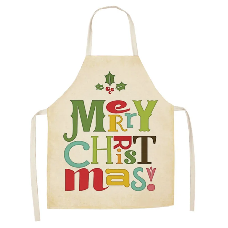 1pcs Christmas Apron Santa Claus Pinafore Cotton Linen Aprons Woman Adult Kids Xmas Gifts Bibs for Home Kitchen Cooking Baking