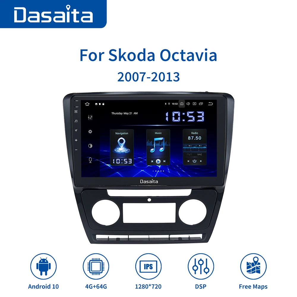 Автомагнитола Dasaita мультимедийный плеер на Android 10 2 дюйма GPS Wi-Fi BT 5 0 4 + 64 ГБ 2.5D 1 Din