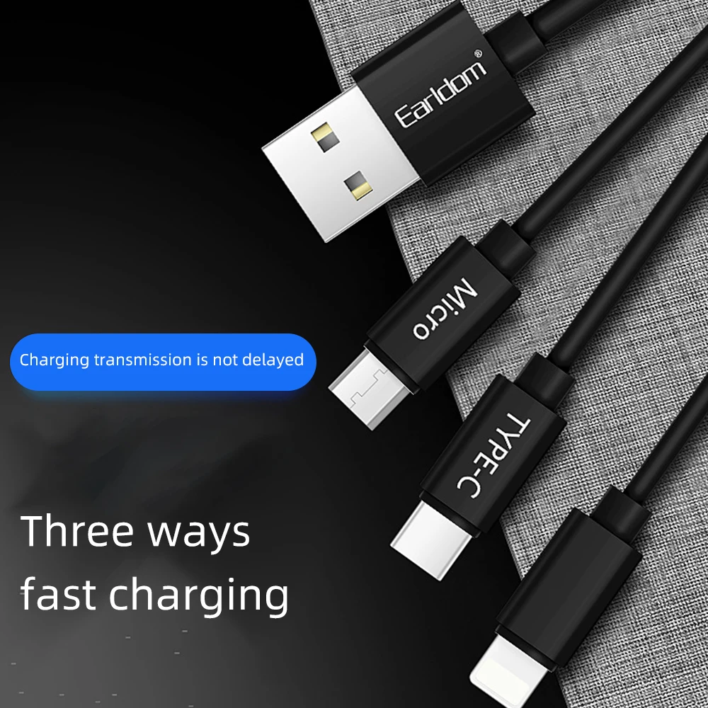 FDBRO Новое 3 в 1 быстрое зарядное устройство Micro usb type C зарядный кабель для телефона 7 Plus 8 XS Micro USB кабель для мобильного телефона - Цвет: Черный