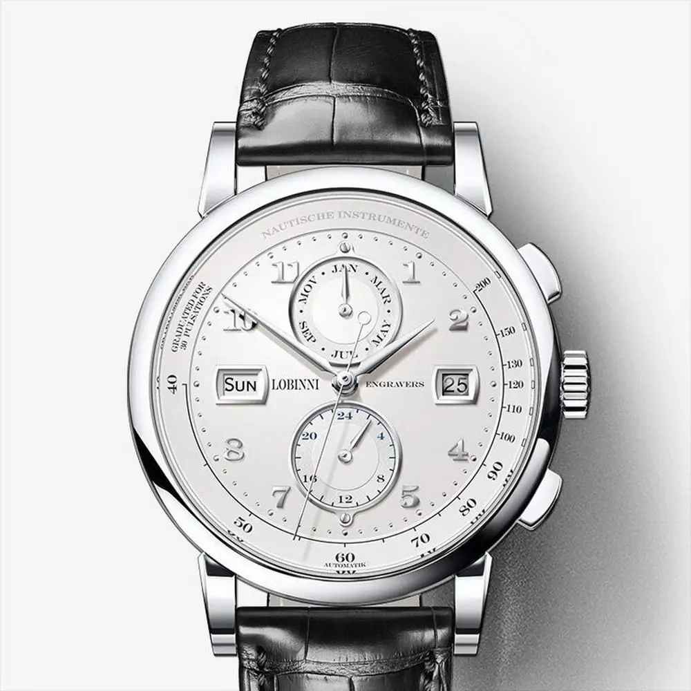 Мужские часы, мужские часы от лидирующего бренда, Роскошные Водонепроницаемые часы LOBINNI с кожаным ремешком, Мужские автоматические механические наручные часы, reloj hombre - Цвет: wrist watch p1