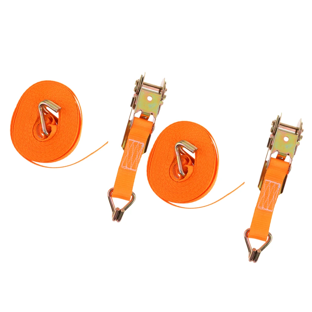 2Pieces Heavy Duty 6m 25mm Ratchet Tie Down Strap Webbing w/ Double J Hooks