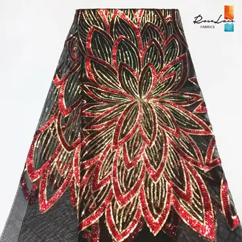 

Red And Gold Sequins Mesh Tulle Lace Fabrics 2019 High Quality African Nigerian Net Laces Material For Wedding Bride Net Fabrics