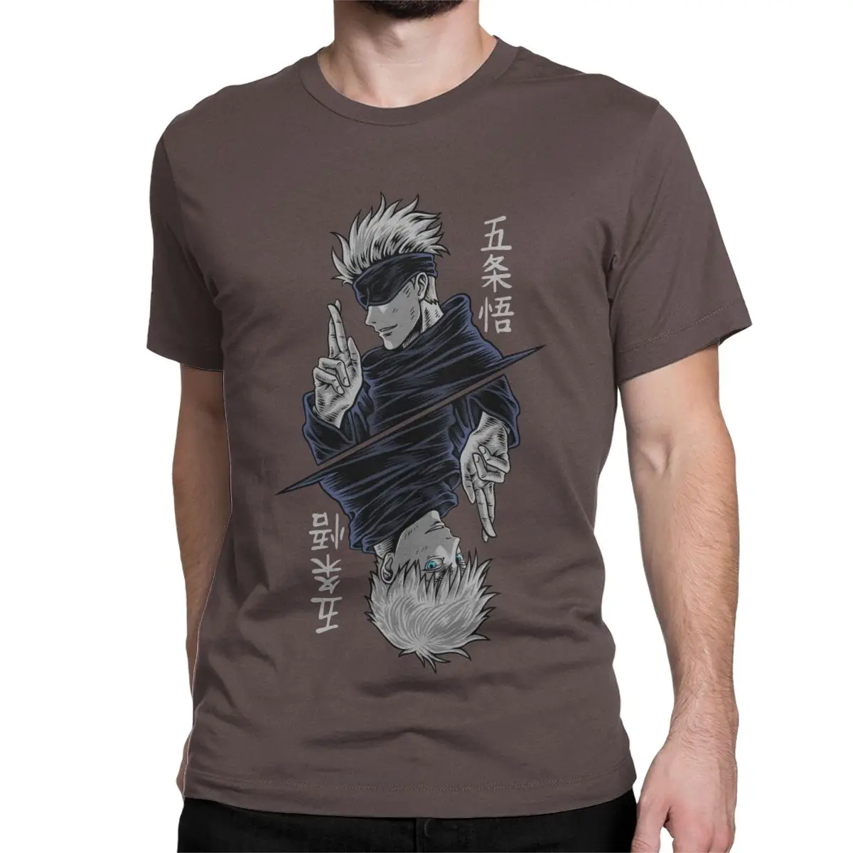 Men's Vintage Anime Graphic T-Shirt - Gojo Satoru Manga Design, 100% Cotton, Funny Short Sleeve Tee Gift