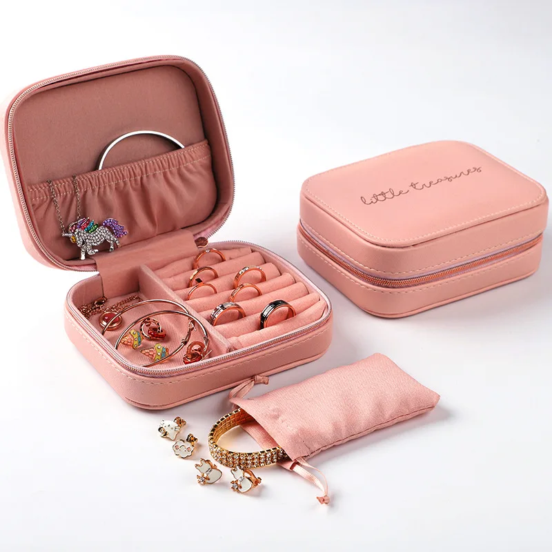 Классическая Высококачественная модная напечатанная кожаная шкатулка для ювелирных изделий, переносная шкатулка для ювелирных изделий, 7 цветов, Подарочная коробка для косметики на выбор - Цвет: Розовый