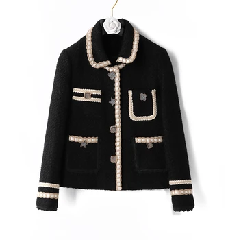 

New female fashion temperament tweed joker small sweet aristocratic wind upset with cotton short coat