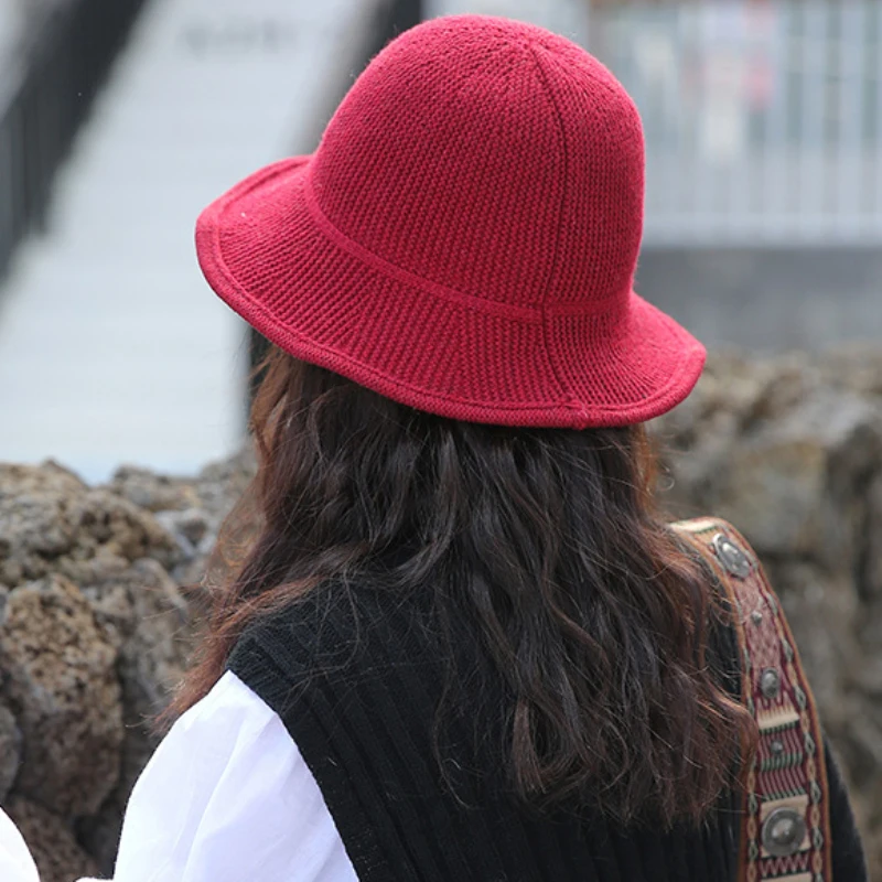 HT2743 шапки осень/зима для женщин однотонная вязаная шапка дамская модная упакованная ковшовая шапка женская панама рыболовная Кепка с покрывалом