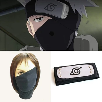 

2pc/set Naruto Cosplay Headband And Mask, Leaf Village Metal Plated Headband And Kakashi Cosplay Mask Veil