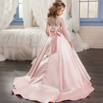 

2020 Summer Trailing Bridesmaid Dress Girl Kids Dresses For Girls Children Pageant Gown Princess Party Wedding Dress Fishing Net
