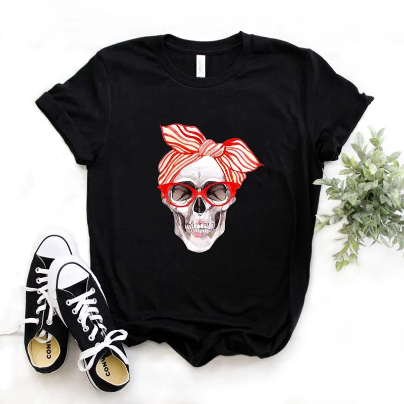 

bandana skull Print Women tshirt Cotton Casual Funny t shirt Gift 90s Lady Yong Girl Drop Ship 6 Colors PM-9832