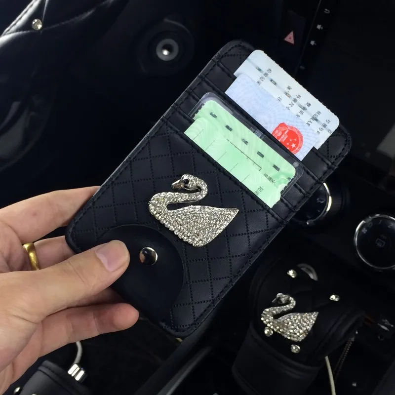 

Diamond Set Swan Automotive Sun Louver Card yan jing jia Car Mounted Voucher Multi-functional Mobile Phone Document Bag Storage