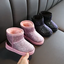 Зимняя новая детская обувь для девочек; яркая кожа; Хлопок; Толстая Теплая обувь; средний большой детский носок; зимние сапоги
