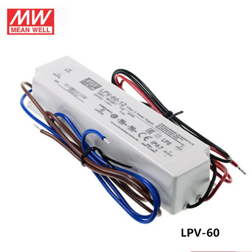 

Steady Meanwell 60W IP67 waterproof Power Supply LPV-60-24V 5V 12V 15V 36V 48V 2.5A 4A 5A 8A DC Display LED light strip Monitor