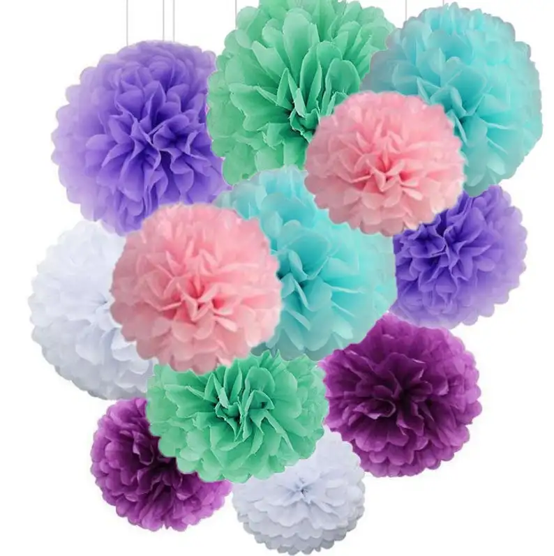 12pcs Unicorn Mermaid Party Supplies 10inch Tissue Paper Pom Poms Flower Balls for Girls Birthday Baby Shower Bridal | Дом и сад