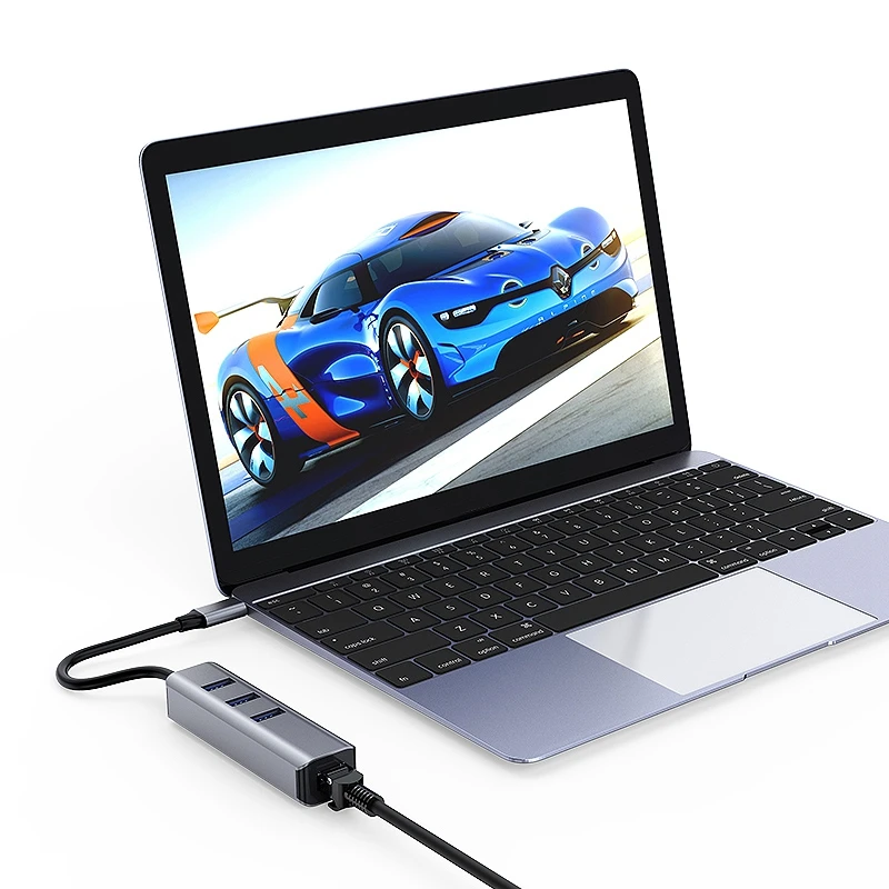 Type C 4 в 1 концентратор 3 порта USB3.0 + интерфейс сетевой карты адаптер гигабитный