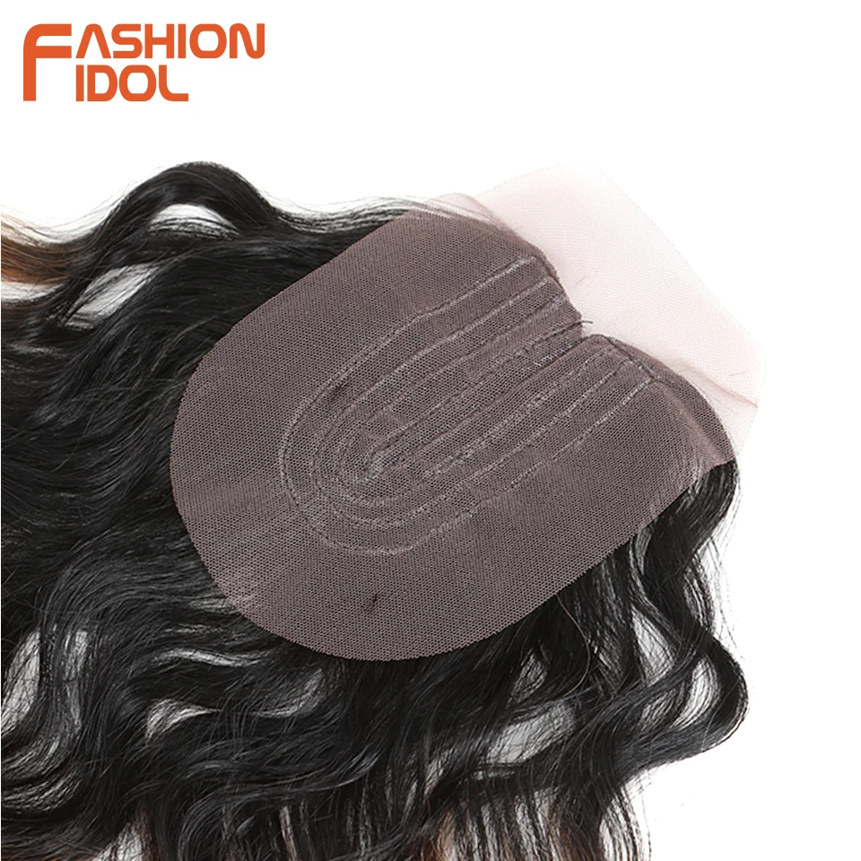 FASHION IDOL Body Wave Synthetic Hair Bundles With Closure 16-20 Inch 7 Pcs/lot Ombre Blonde Weaving Hair Extension For Women