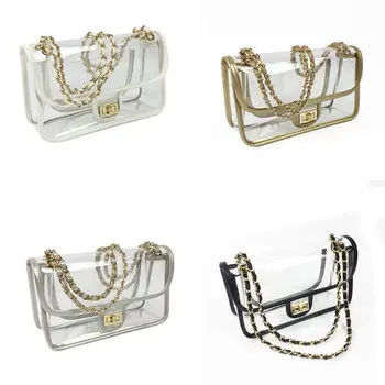 

Women Clear Transparent Shoulder Crossbody Bag Chain Turn Lock Handbag Lady Casual Travel Summer Beach Messenger Purse Tote